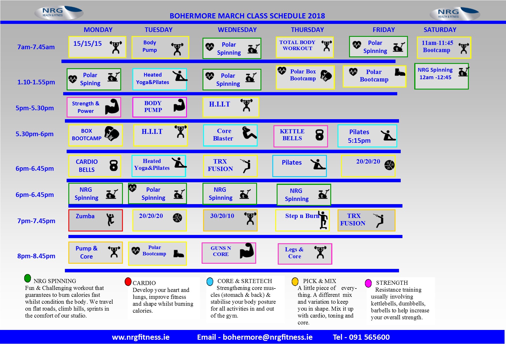 Bohermore Fitness Class Timetable Gym NRG Cork Galway Leisure