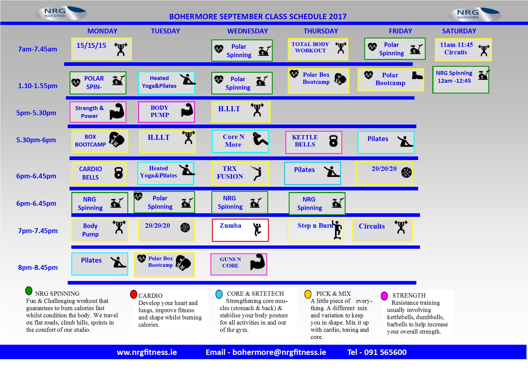 Bohermore Fitness Class Timetable Gym NRG Cork Galway Leisure