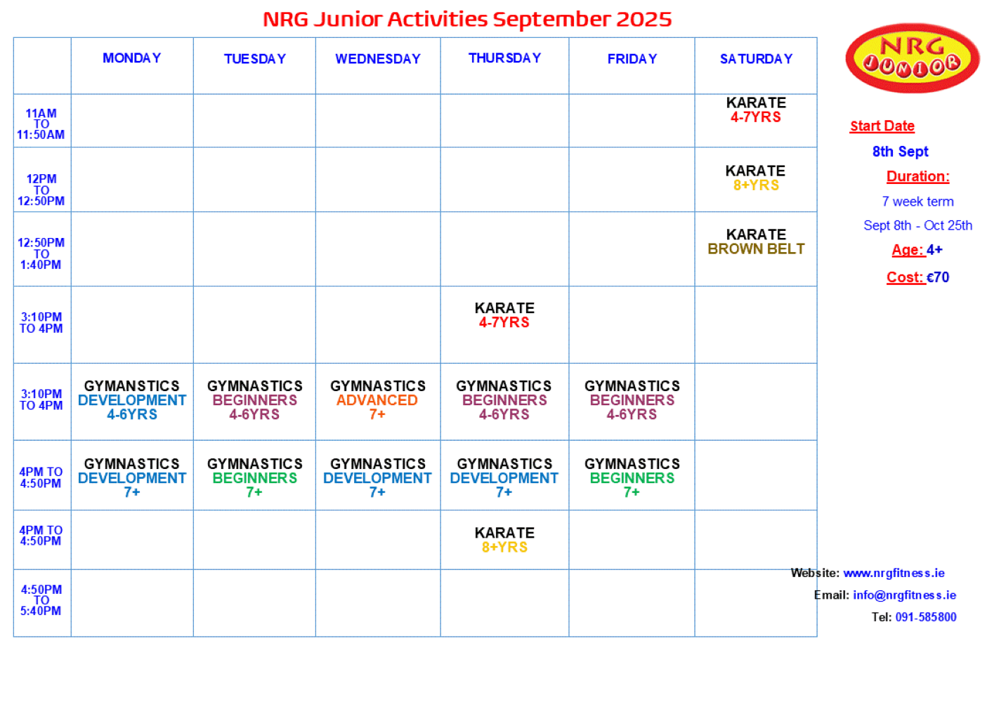 Activities timetable September 2025.2