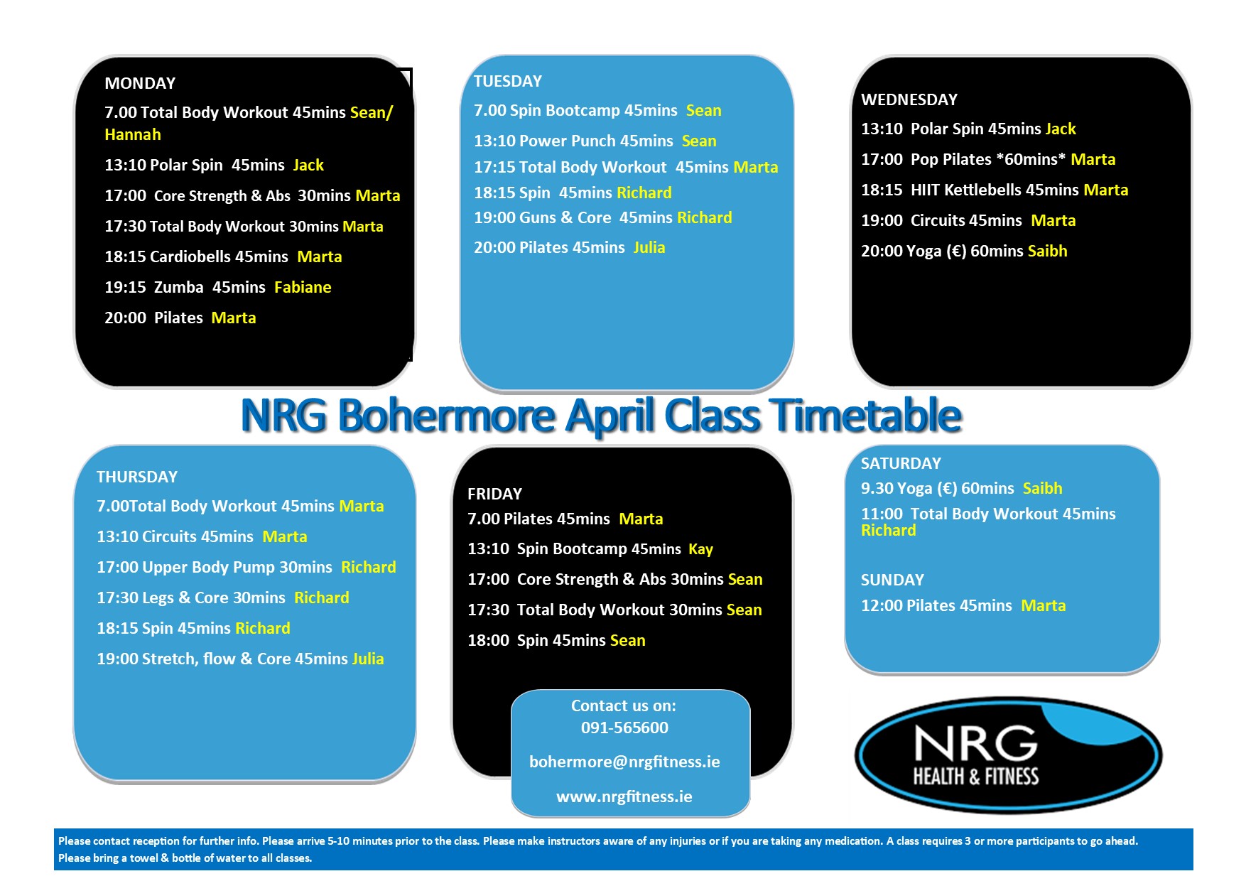 April 2024 Timetable