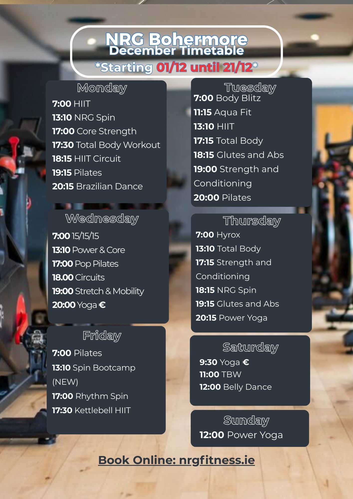 December 2025 class timetable