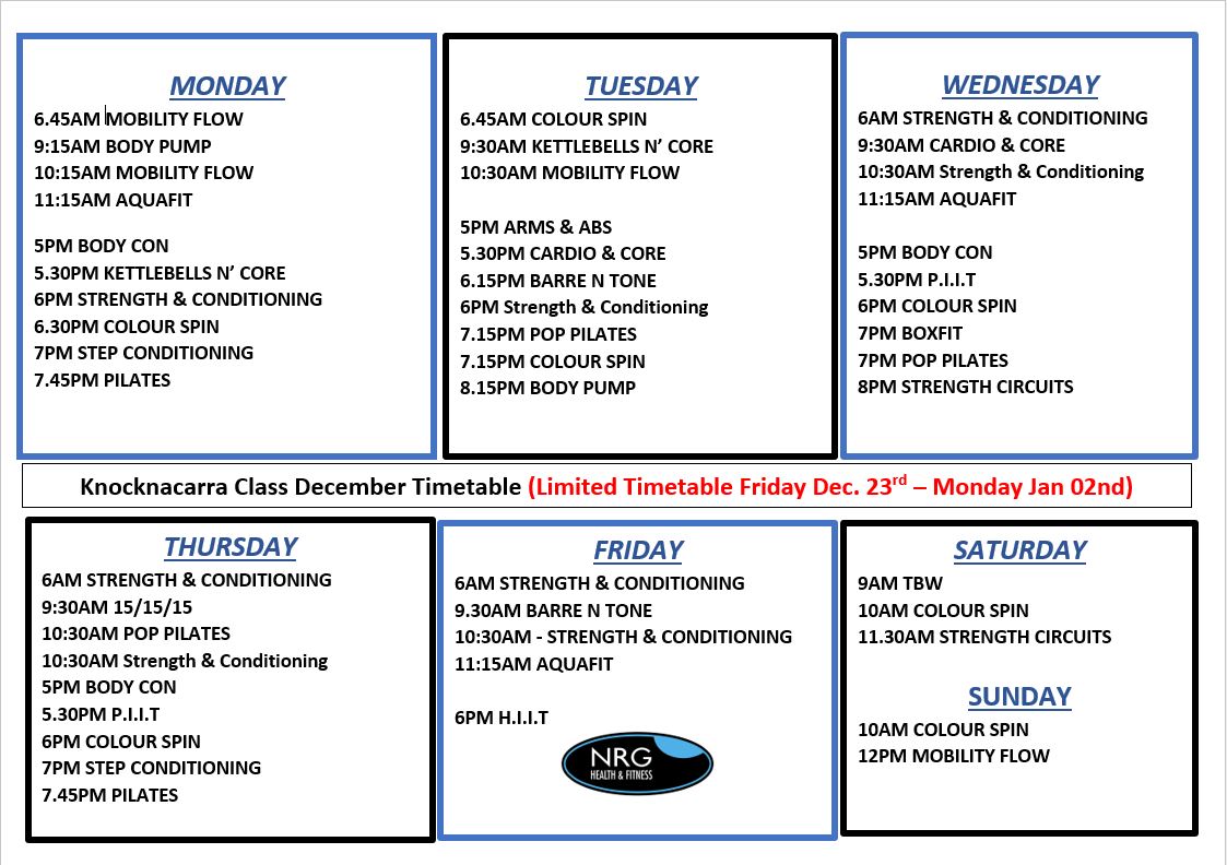 December timetable for website December timetable for website