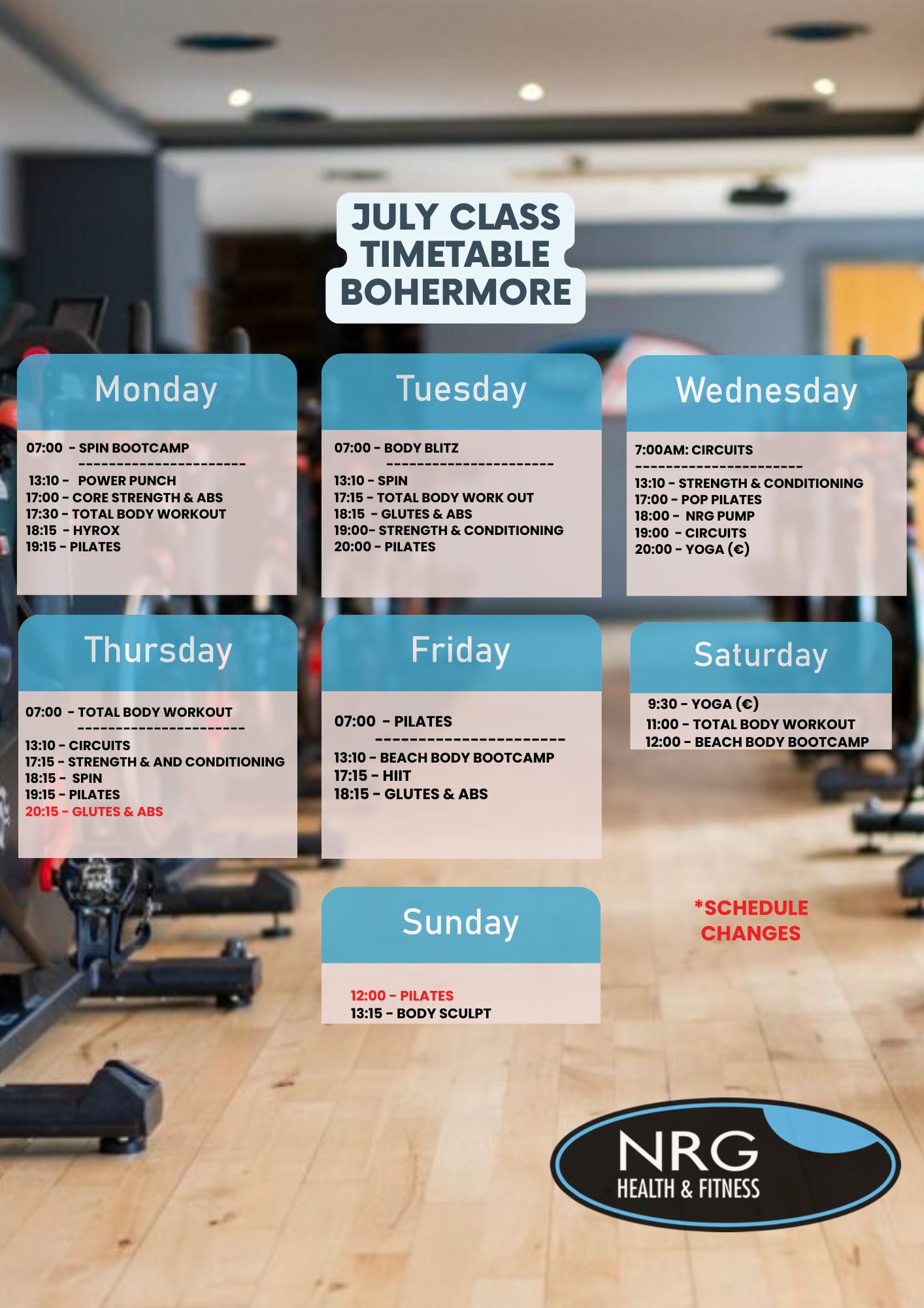 July Timetable