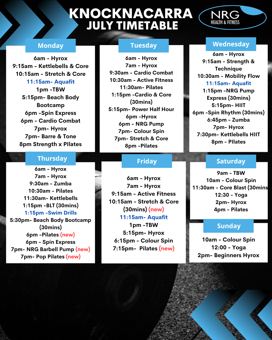 Knocknacarra July class timetable