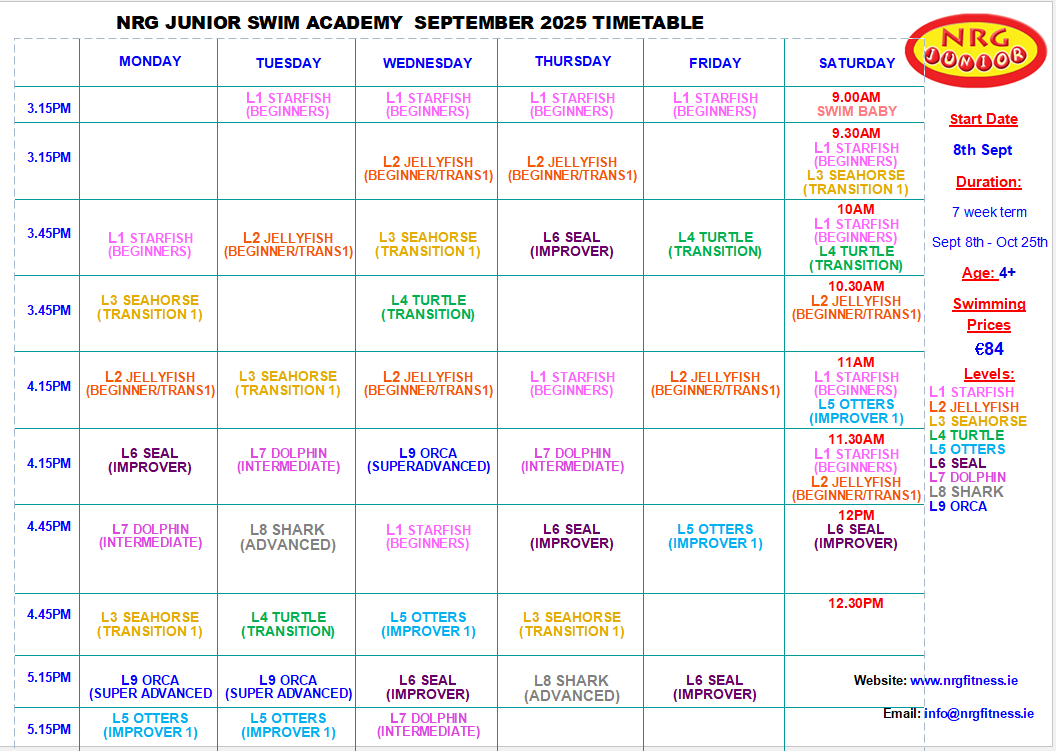 Knocknacarra Swim Setp. timetable for website