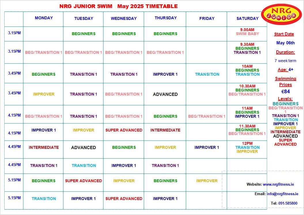 MAY 2025 Swim Timetable for website