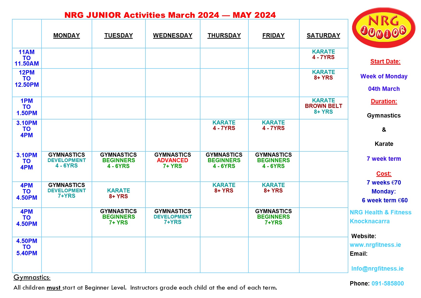 March Activity timetable 2024