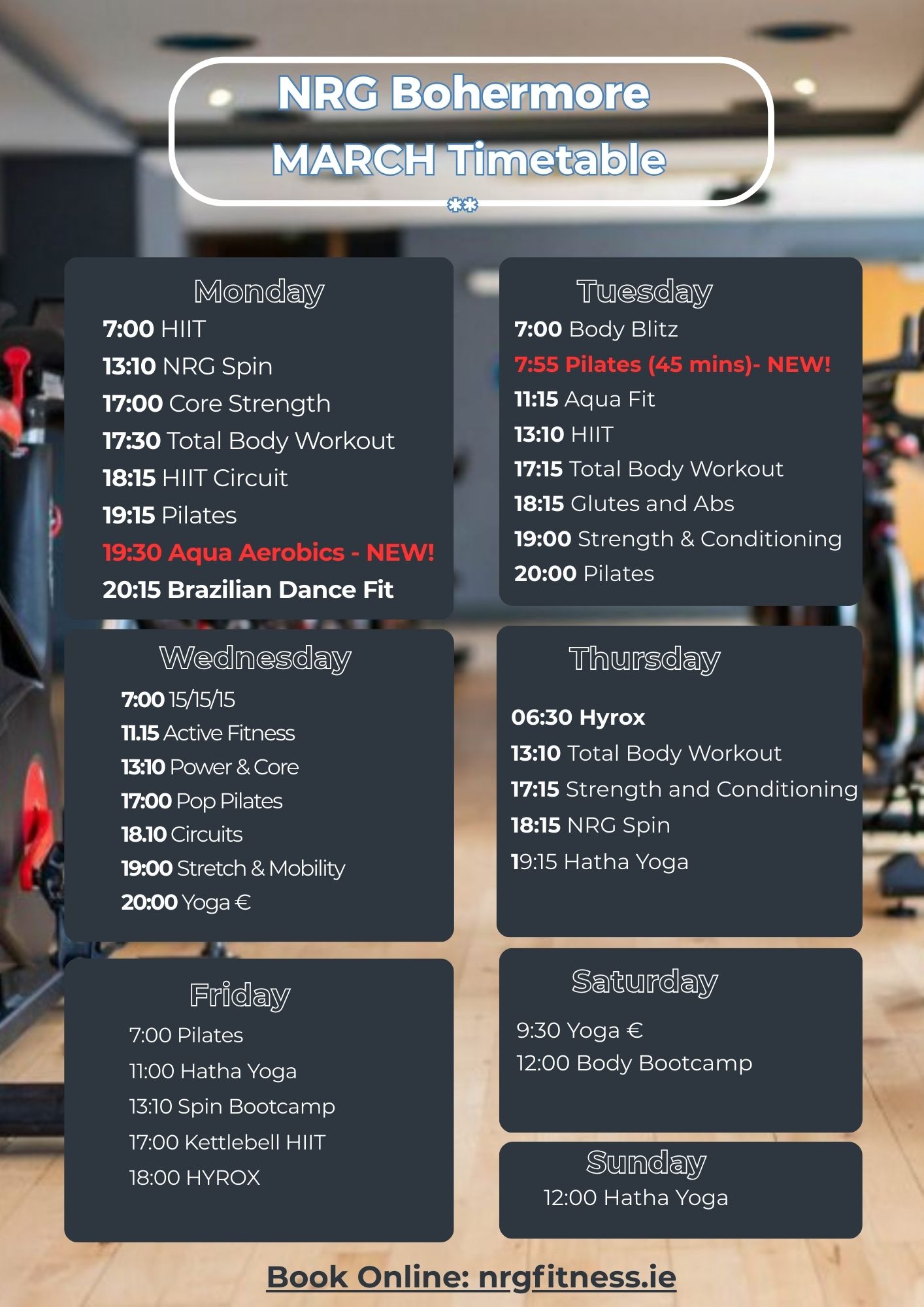 March Class timetable 2026