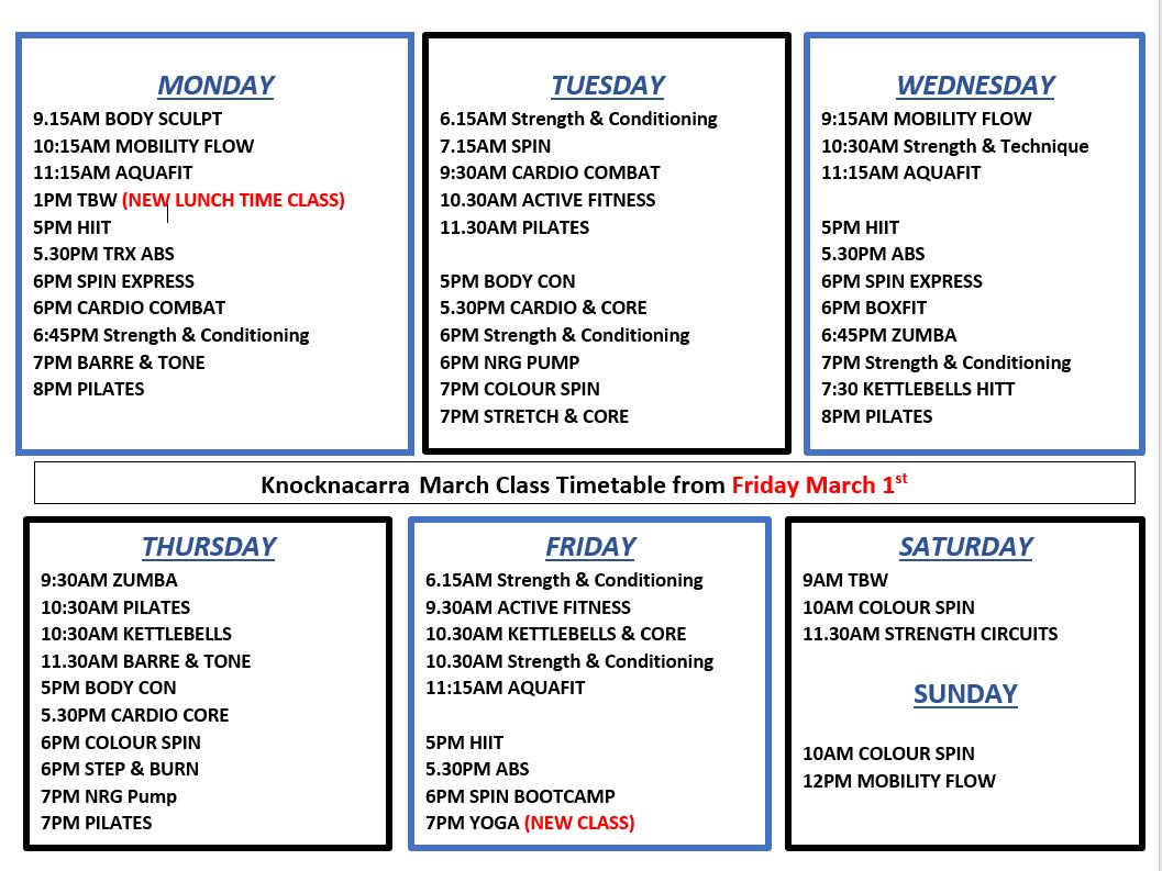 March timetable for website