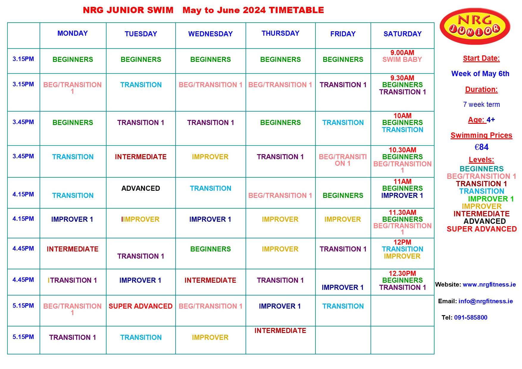 May Swim timetable 2024