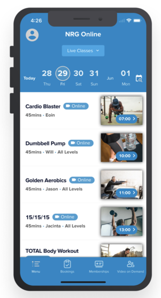 NRG Online Home Fitness App