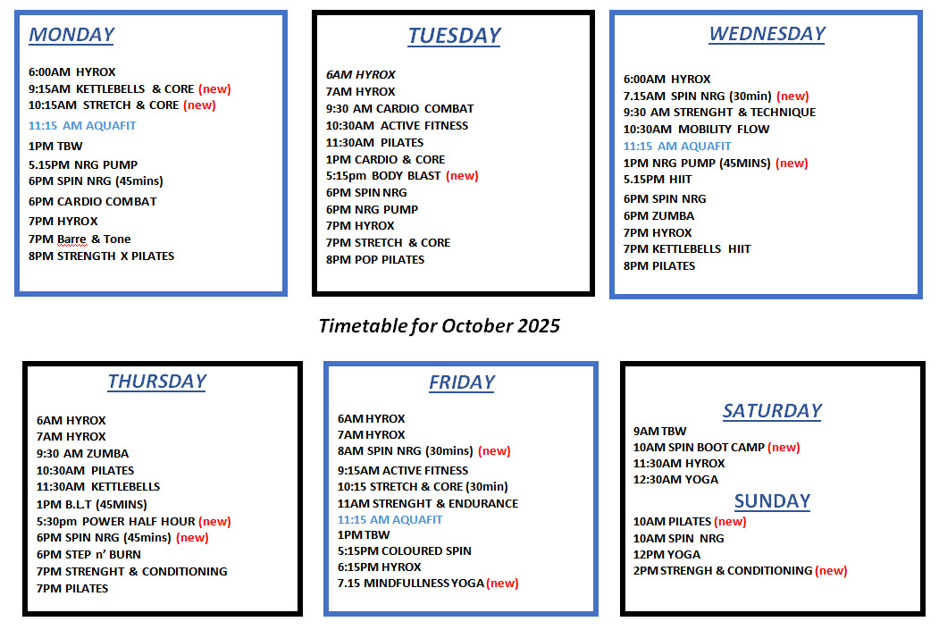October Class Timetable Knocknacarra
